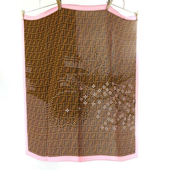 Fendi×chiso Cherry Blossoms Fuji And Tower Crepe Shawl Brown×pink - Picture 3 of 4